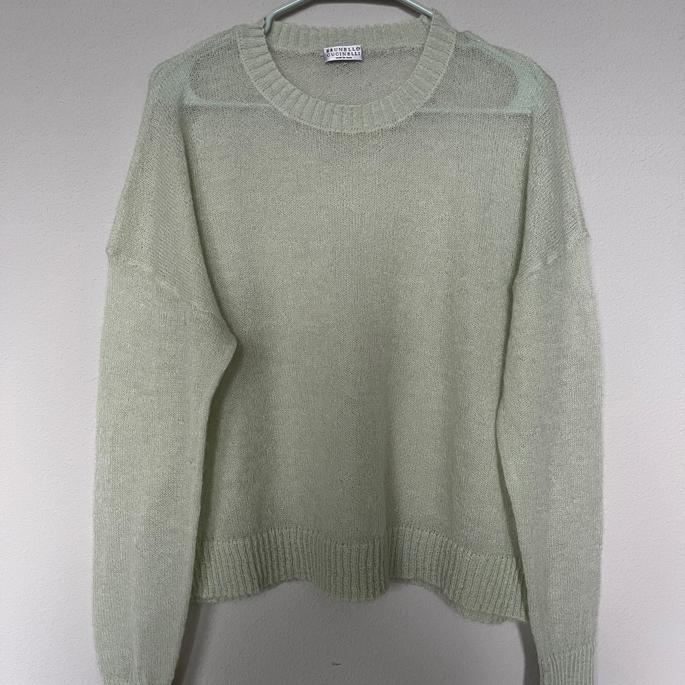 Brunello Cucinelli Light Green Crew Neck Sweater